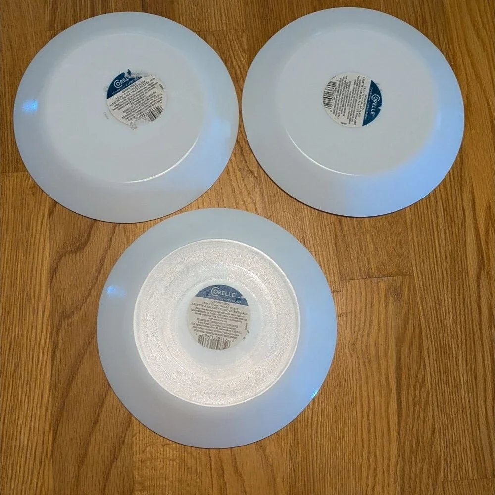 Corelle Everyday Expressions GEOMETRICA Set of 3 Salad Plates White Taupe Lines